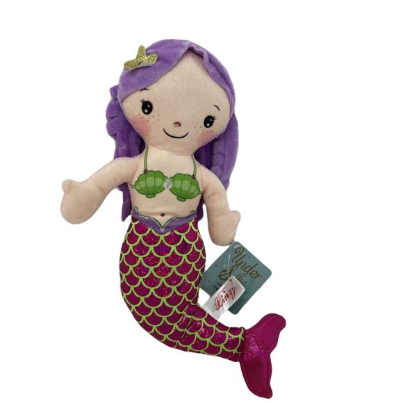 Linzy Toys Mermaid Plush Doll 14” Purple Hair Green Bikini Shells Pink Tail - Picture 2 of 15